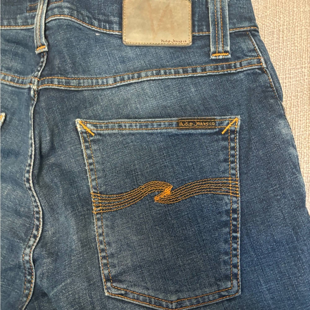 Nudie Jeans Blue Straight Denim with Unique Embroidery